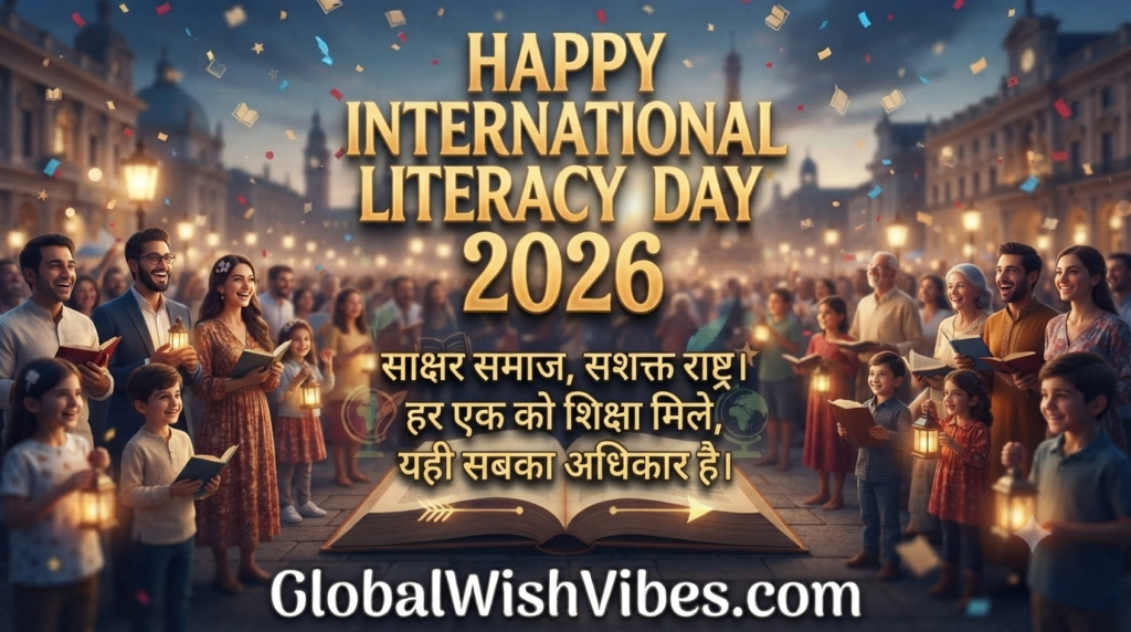 "Traditional Indian 'Diya' or lamp of knowledge with open books for Literacy Day 2026"