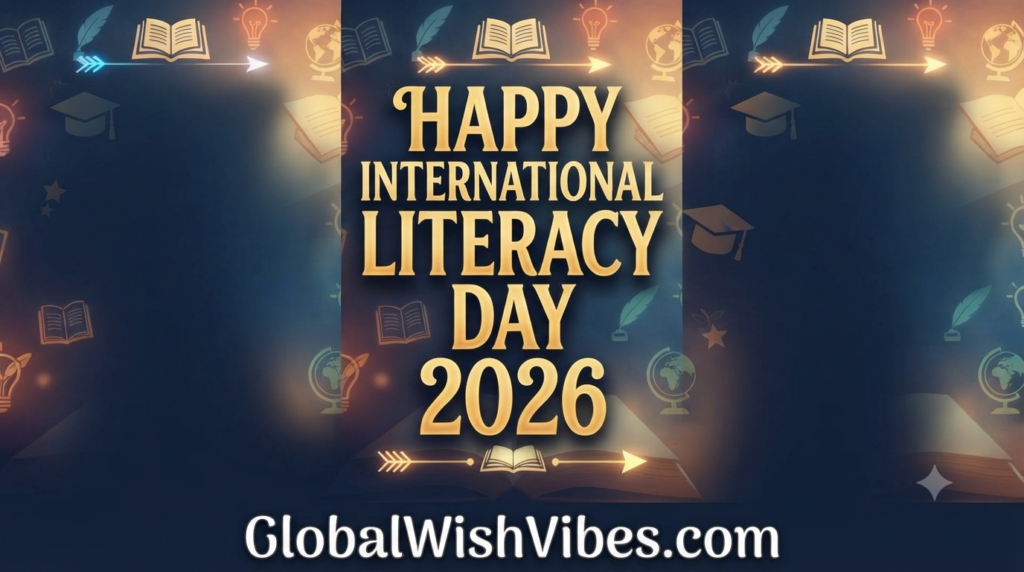 "Decorative greeting card design for Happy International Literacy Day 2026"