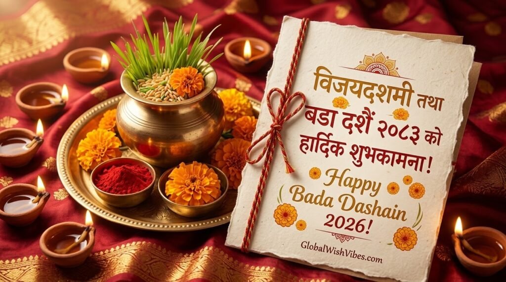 Bada Dashain 2026 Family Wishes Greeting Card with Tika and Jamara GlobalWishVibes