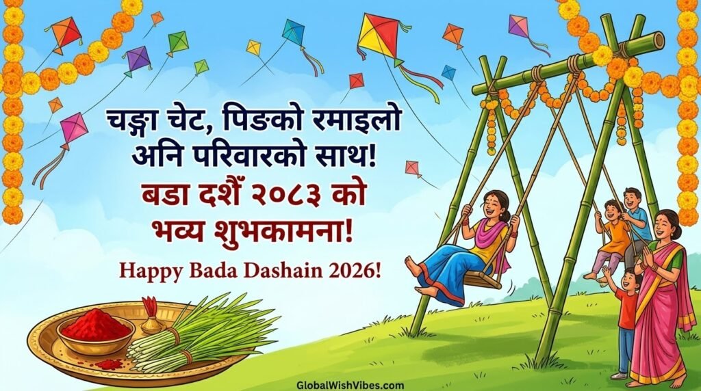 Dashain Festive Vibe Kite and Swing Celebration Wishes Image GlobalWishVibes